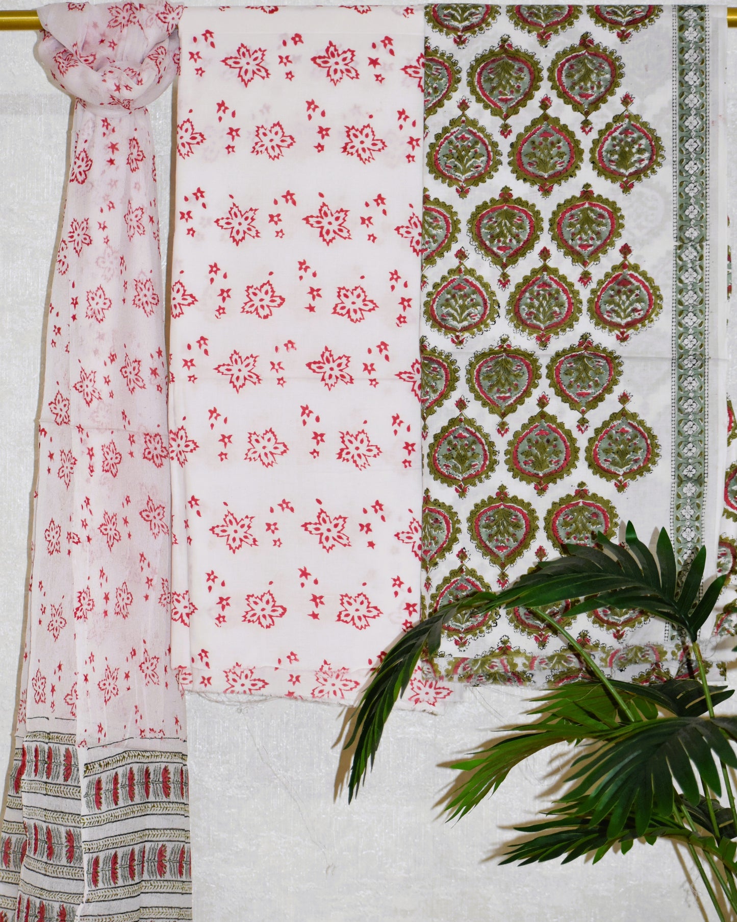 FLoral Spade Hand Block Printed Cotton Suit With Pure Chiffon Dupatta