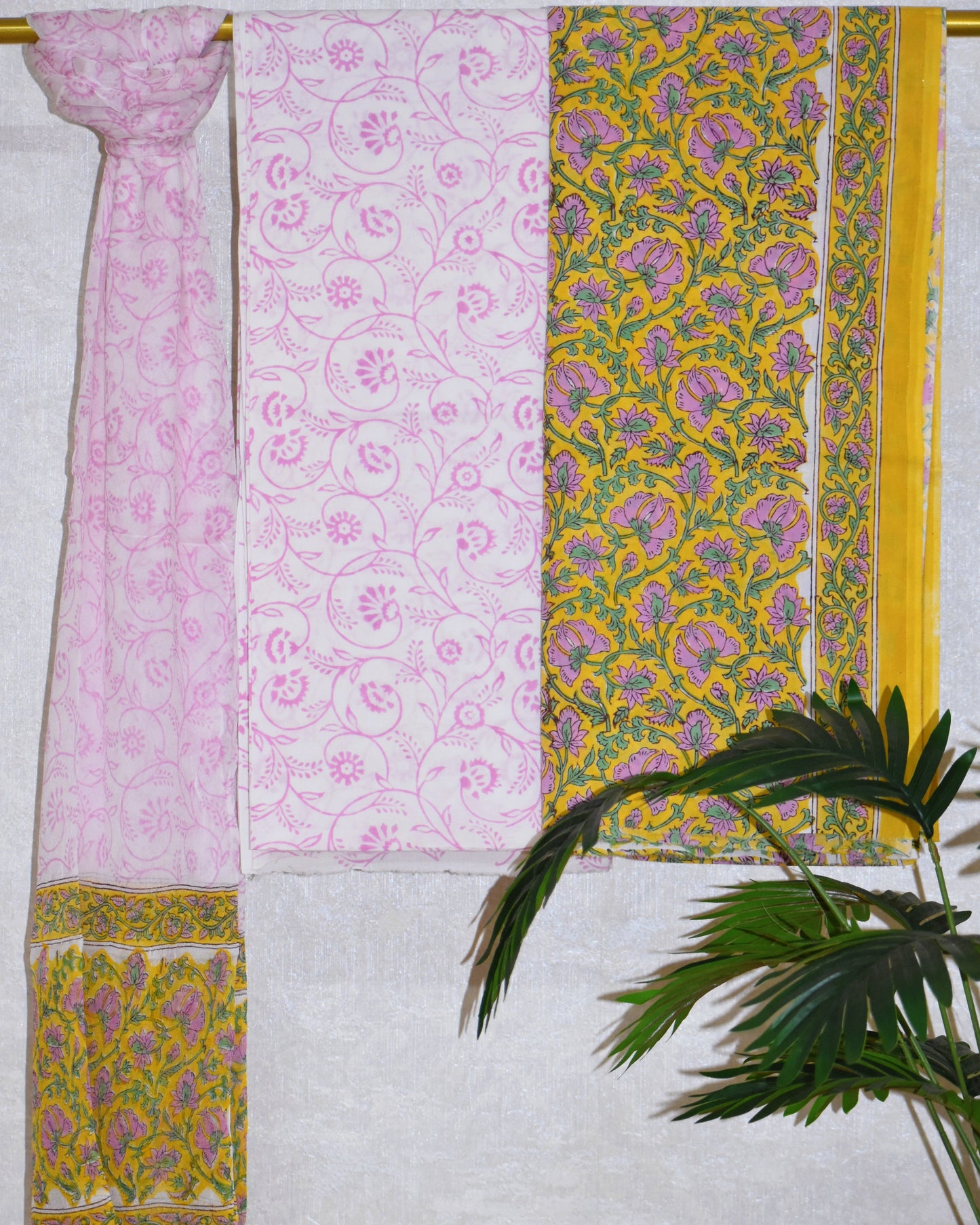 Pink FLoral Hand Block Printed Cotton Suit With Pure Chiffon Dupatta