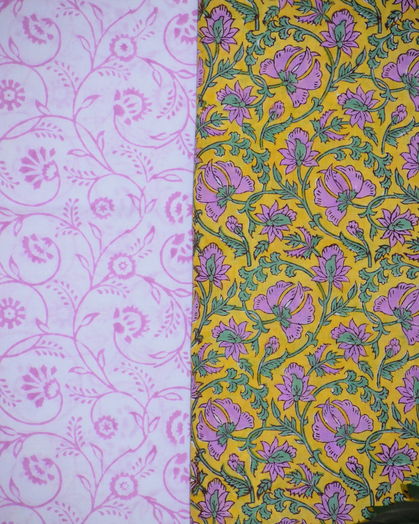 Pink FLoral Hand Block Printed Cotton Suit With Pure Chiffon Dupatta