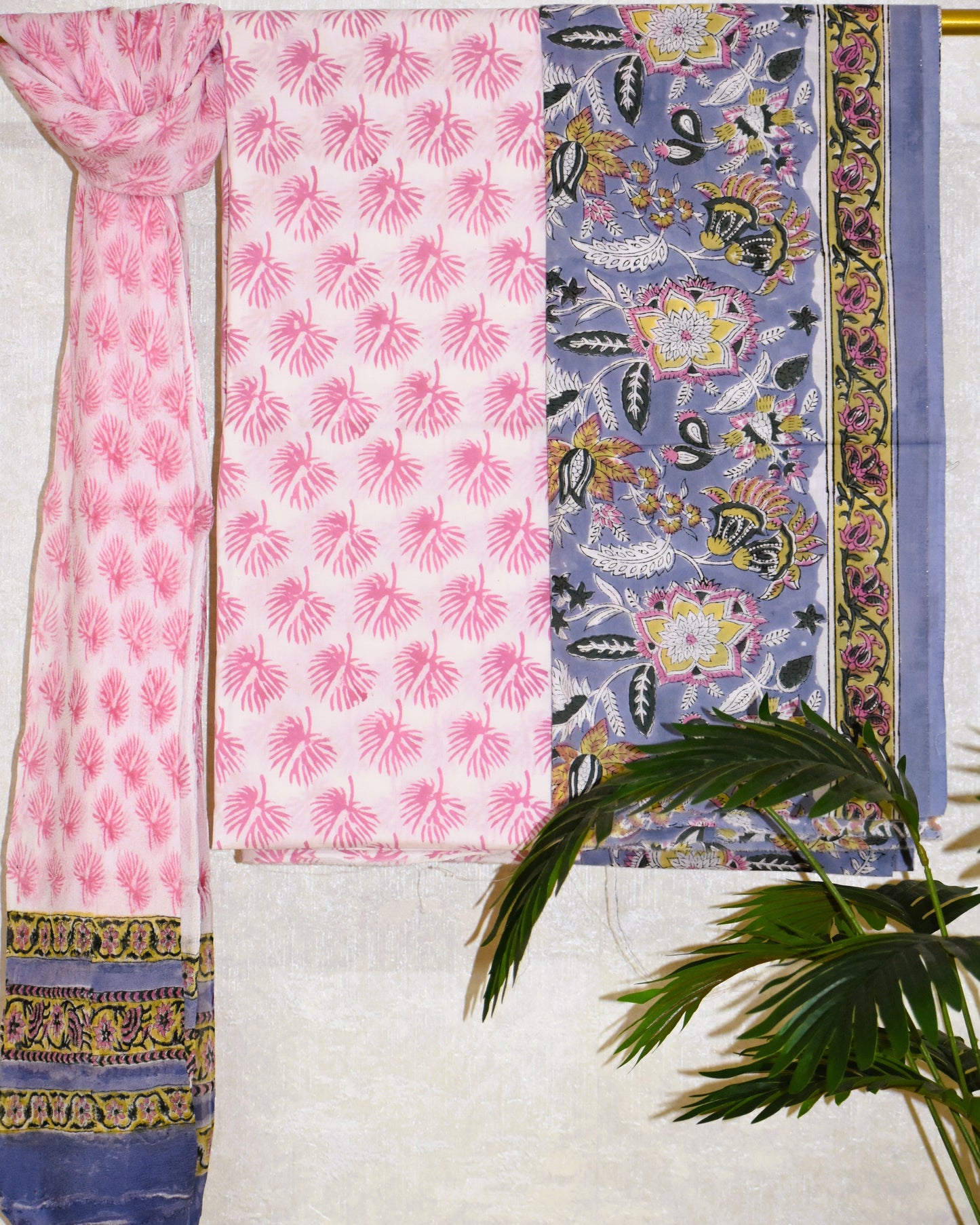 Floral Hand Block Printed Cotton Suit With Pure Chiffon Dupatta