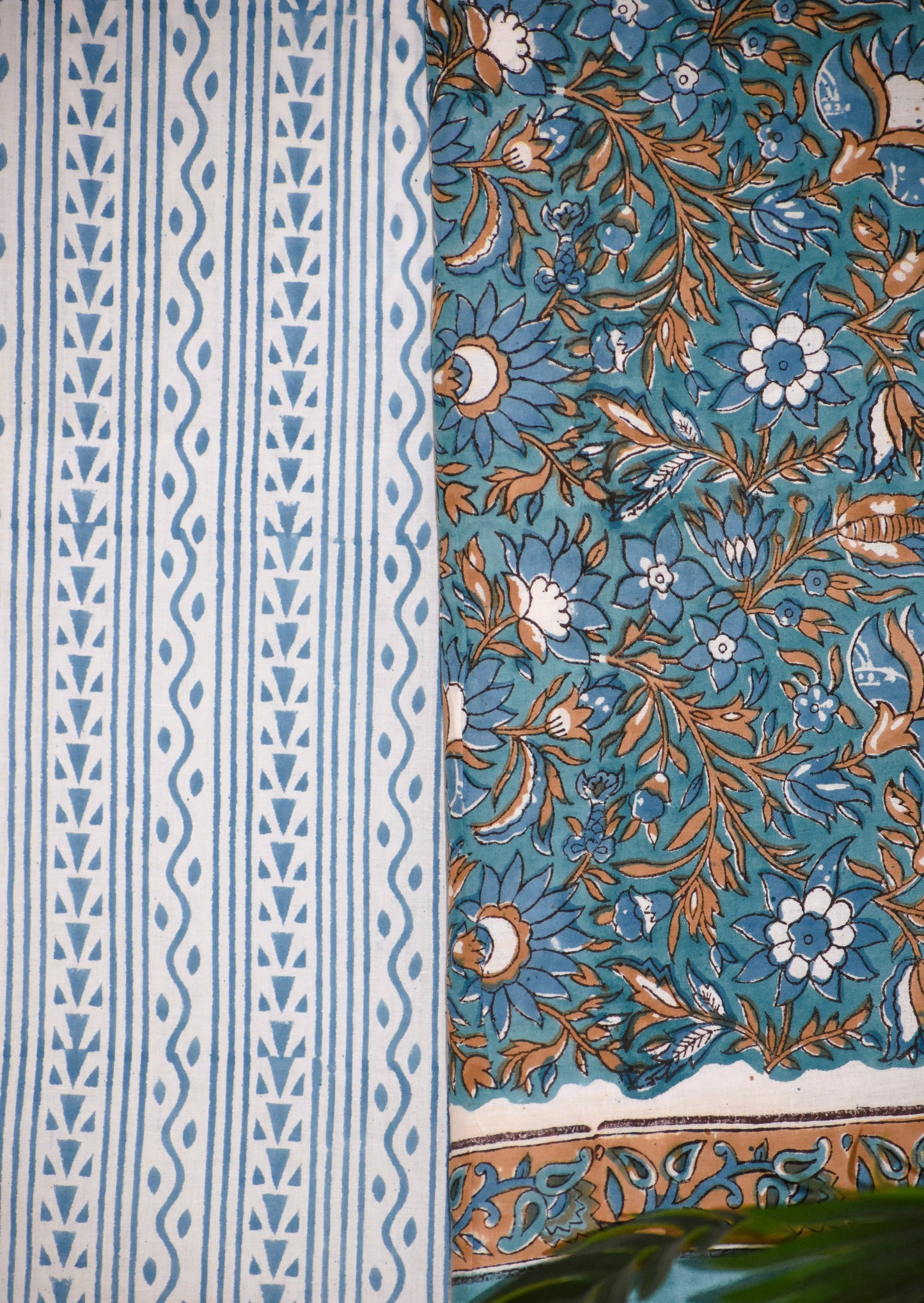 Blue Floral Hand Block Printed Cotton Suit With Pure Chiffon Dupatta