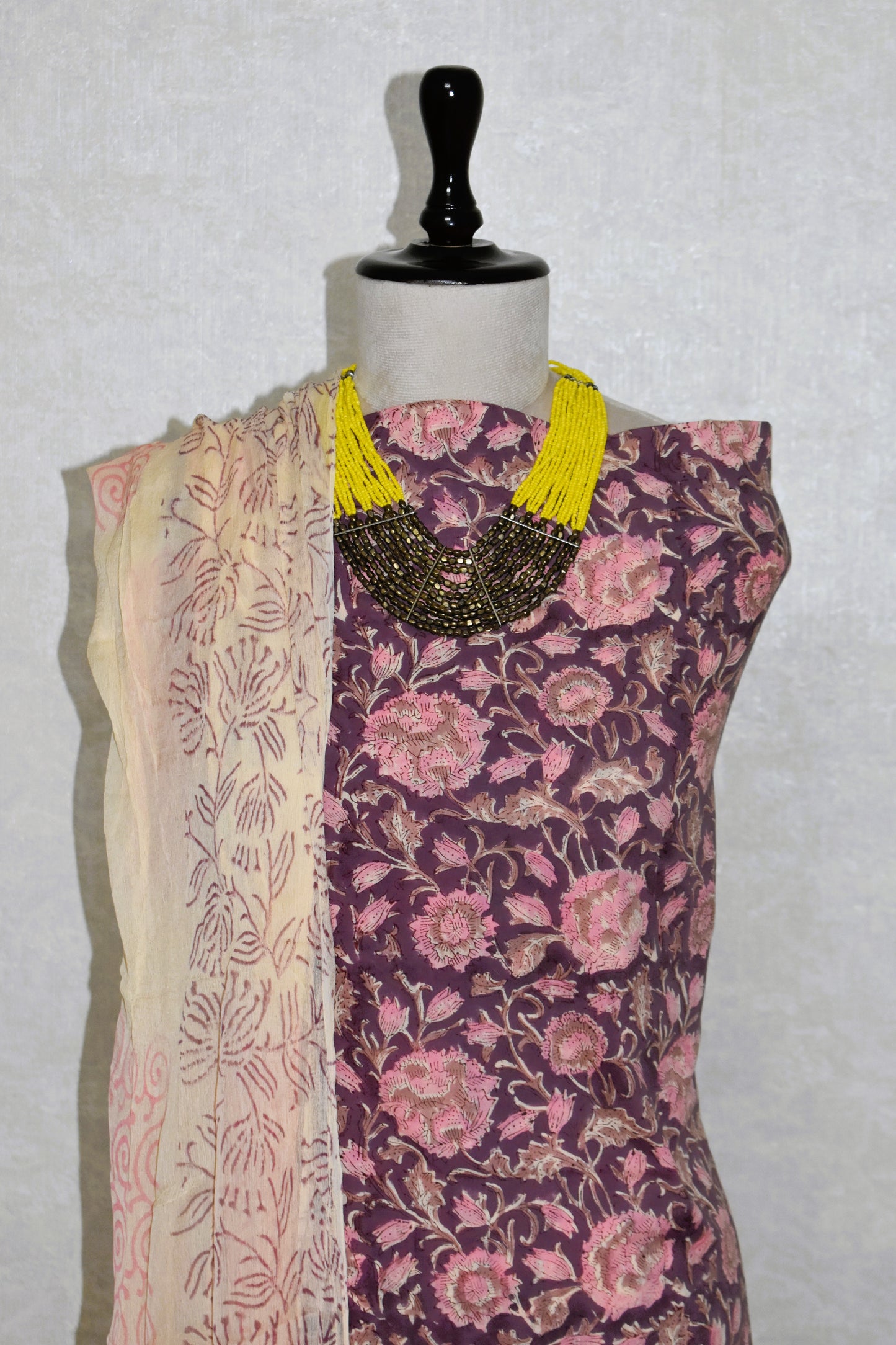 Hand Block Printed Cotton Suit With Pure Chiffon Dupatta