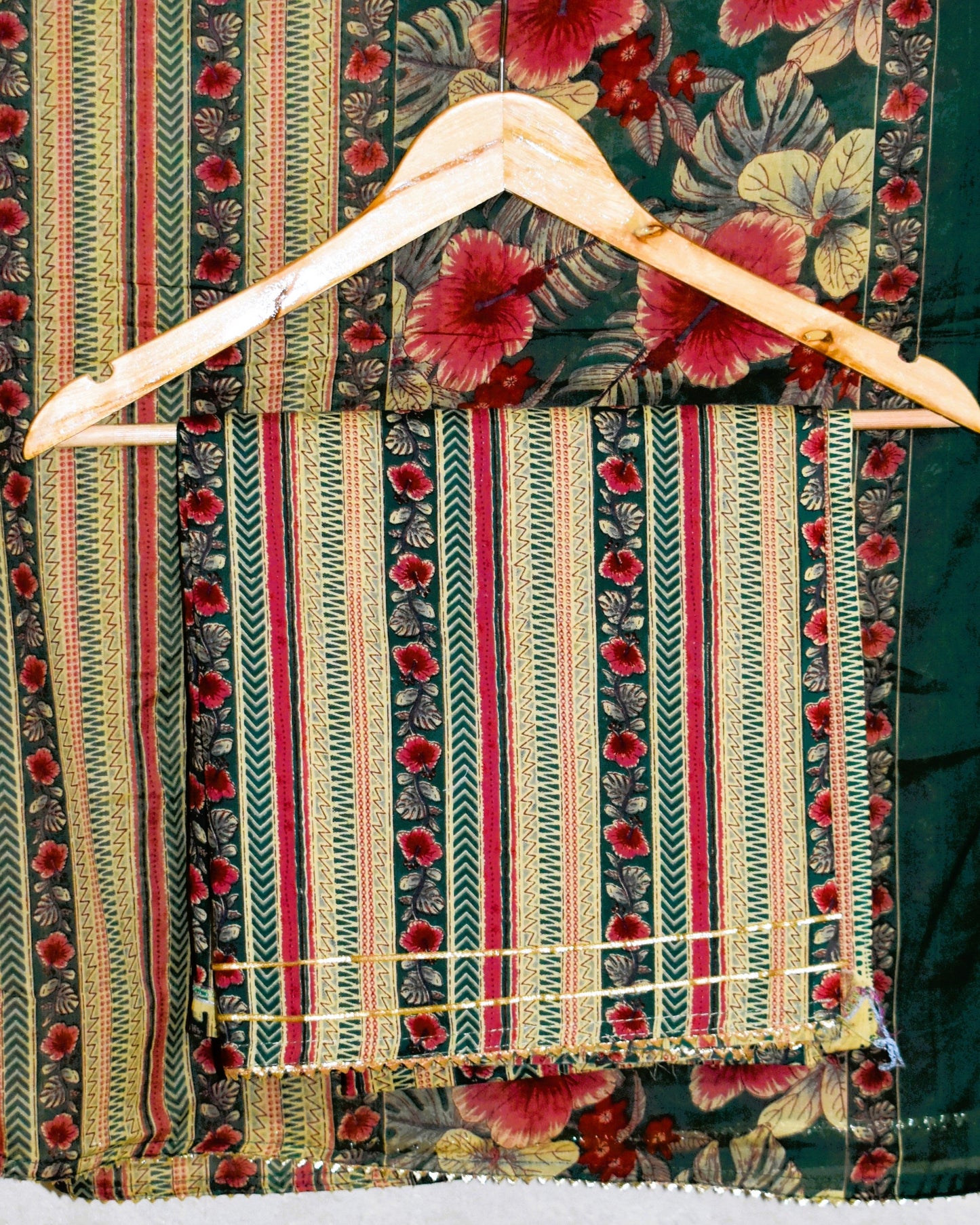Hand Block Printed Cotton Suit with Elegant Neckwork and Soft Malmal Dupatta