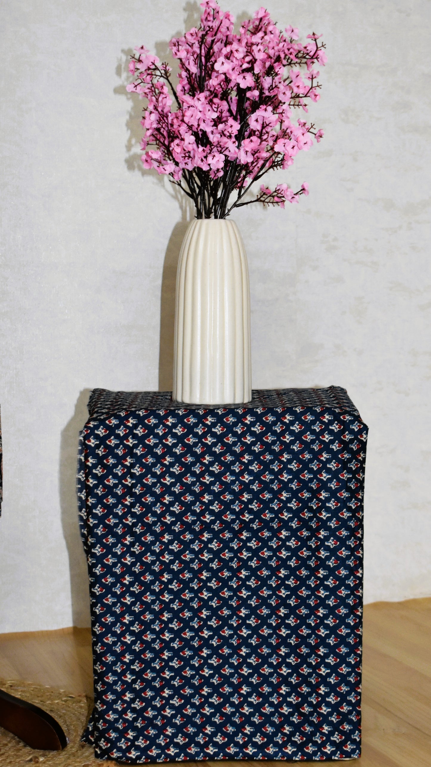 Blue Ojee AJRAK Printed Unstitched Cotton Suit Set with Kota Doria Dupatta