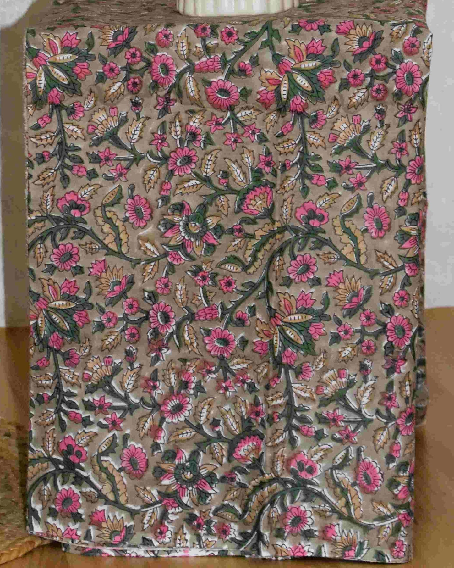 All-over Pink Floral Jaal Hand Block Printed Cotton Suit With Kota Doria Dupatta