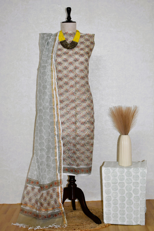 Hand Block Printed Kota Doria (3pc) Suit