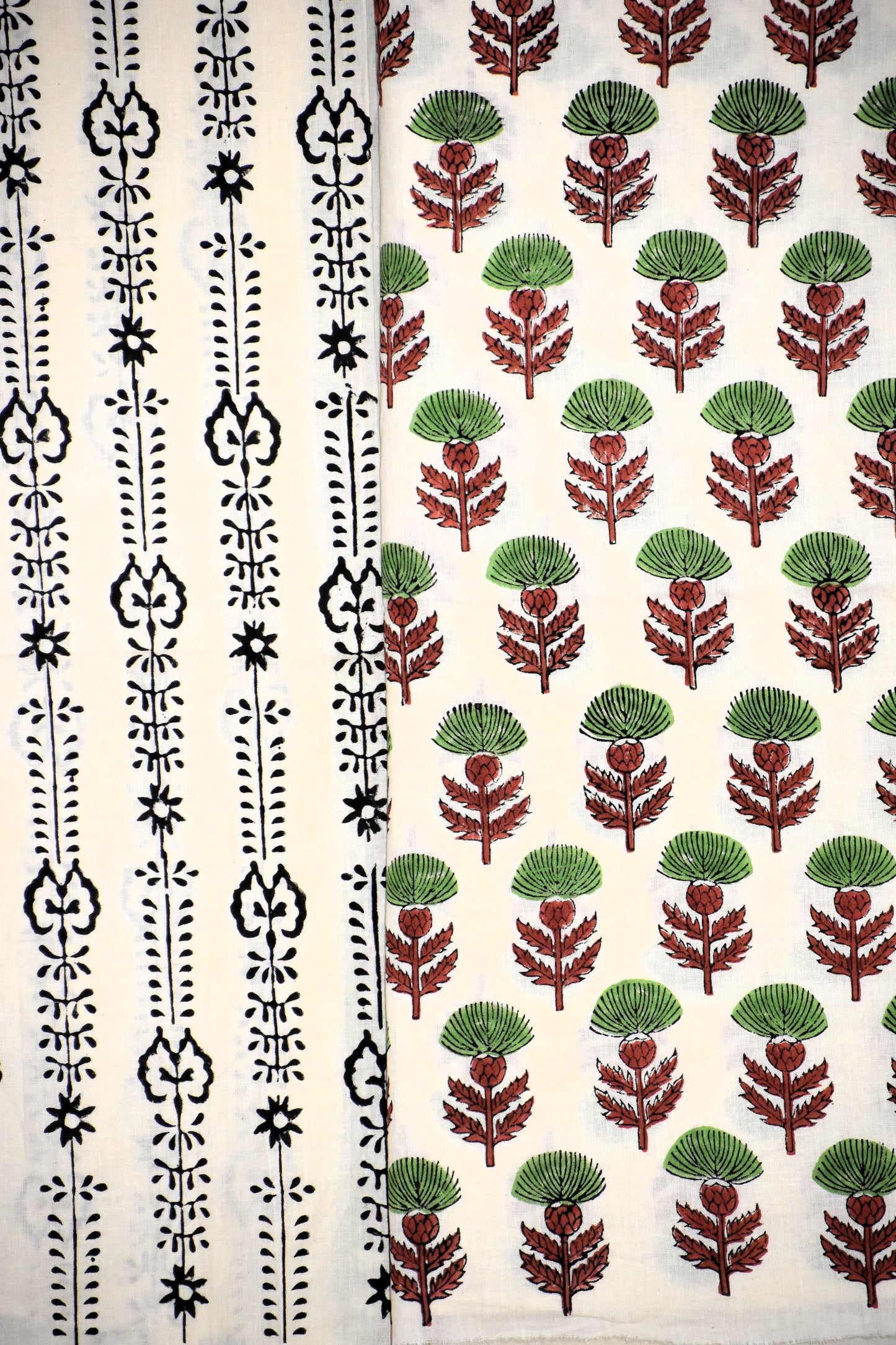 Hand Block Printed Cotton Suit With All-over Buti and Kota Doria Dupatta