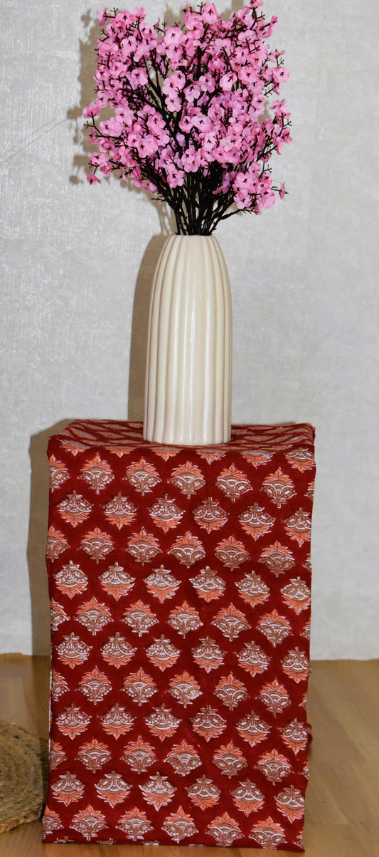 Red All-over Jaal Hand Block Printed Cotton Suit with Kota Doria Lehriya Dupatta