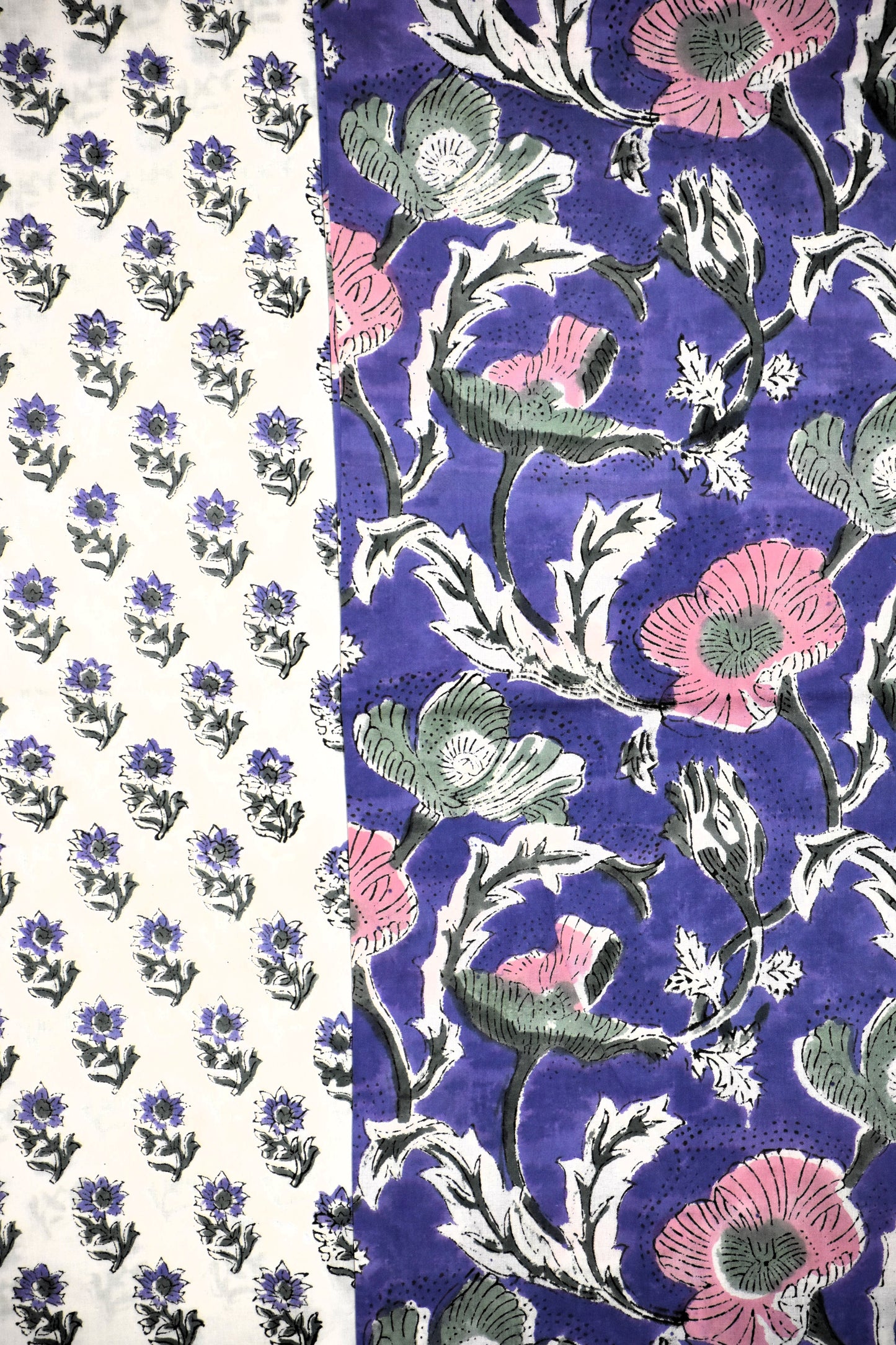 Pink with Purple Floral Hand Block Printed Cotton Suit with Malmal Dupatta