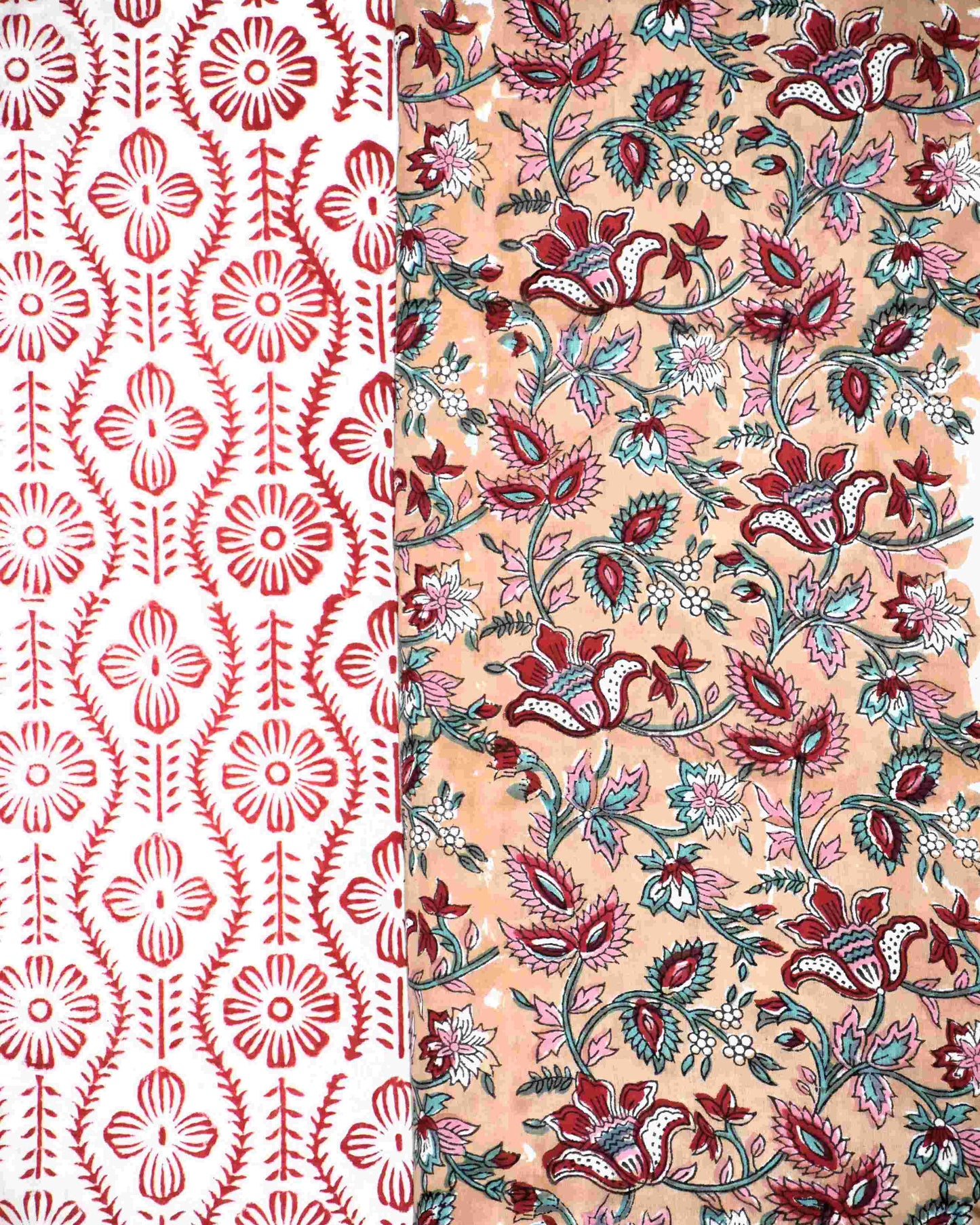 Oat Beige All-over Floral Hand Block Printed Cotton Suit with Malmal Dupatta