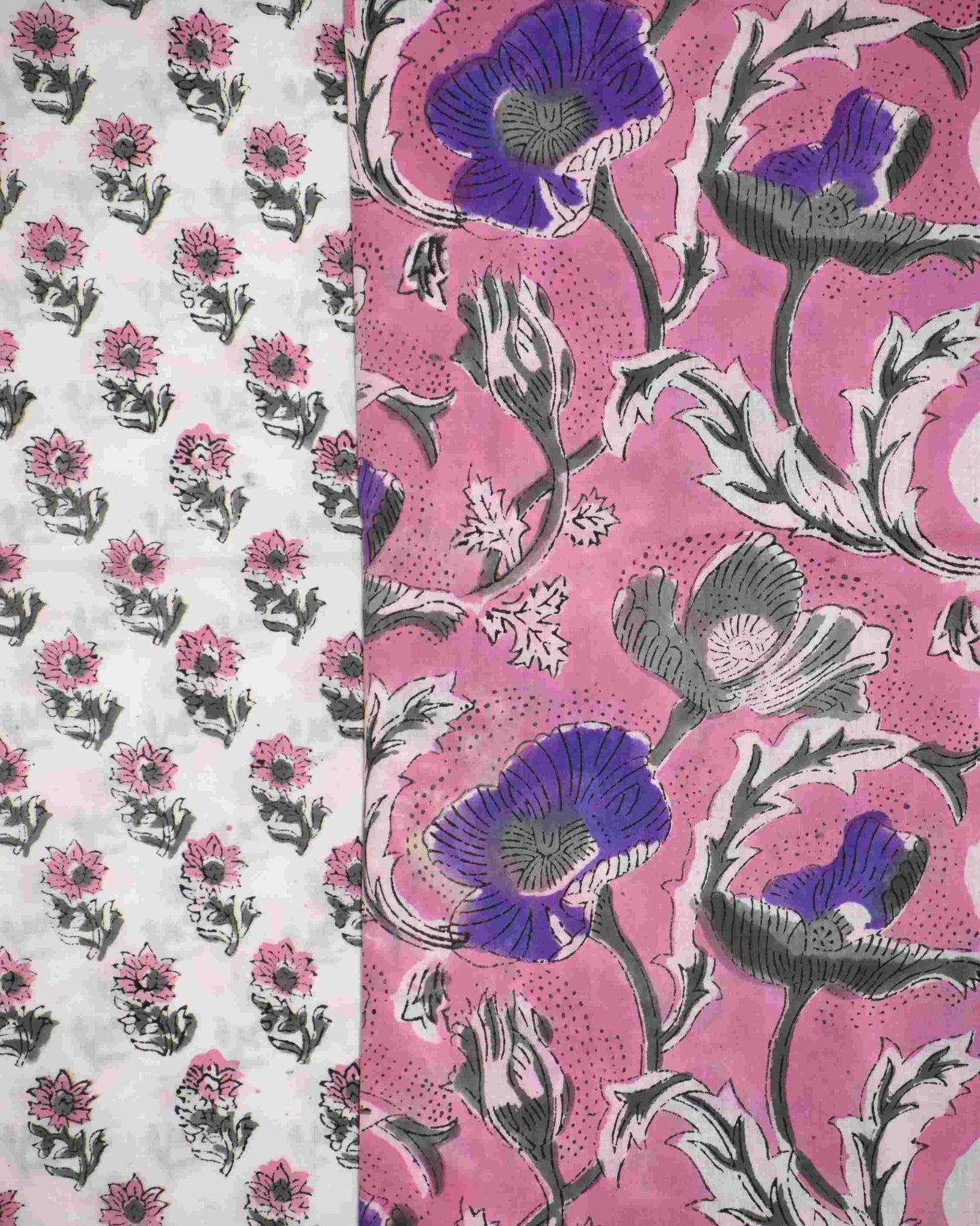 Dusty Rose All-over Floral Hand Block Printed Cotton Suit with Malmal Dupatta