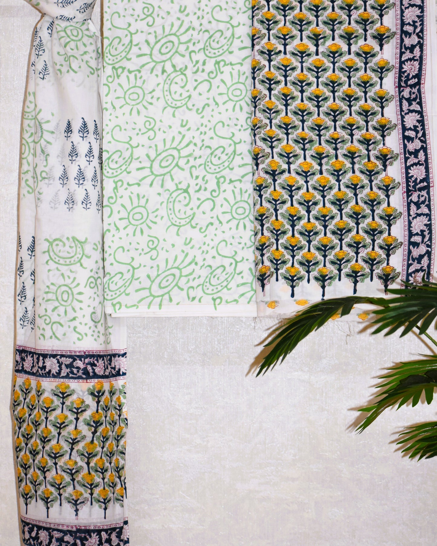 Hand Block Printed Cotton Suit with All-over Buti and Malmal Dupatta
