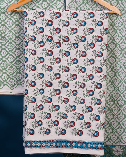 Hand Block Printed Cotton Suit with All-over Floral Buti and Malmal Dupatta
