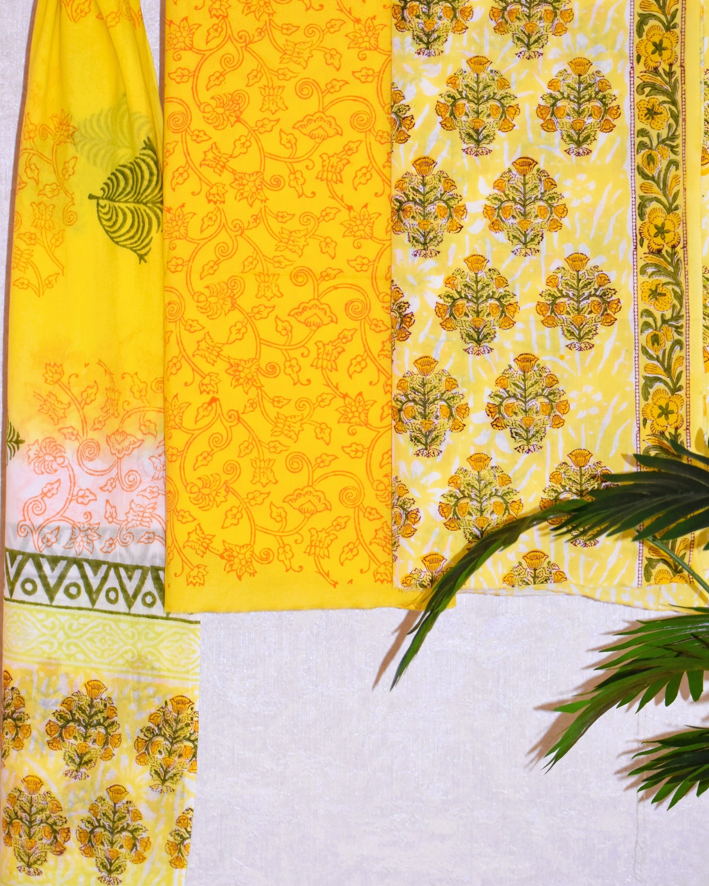 Hand Block Printed Cotton Suit with All-over Floral Buti and Malmal Dupatta