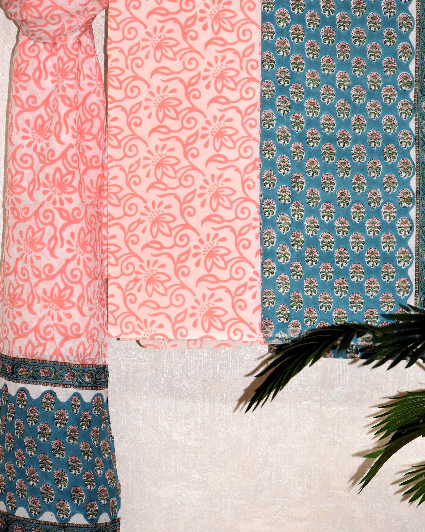 Hand Block Printed Cotton Suit with All-over Floral Buti and Malmal Dupatta