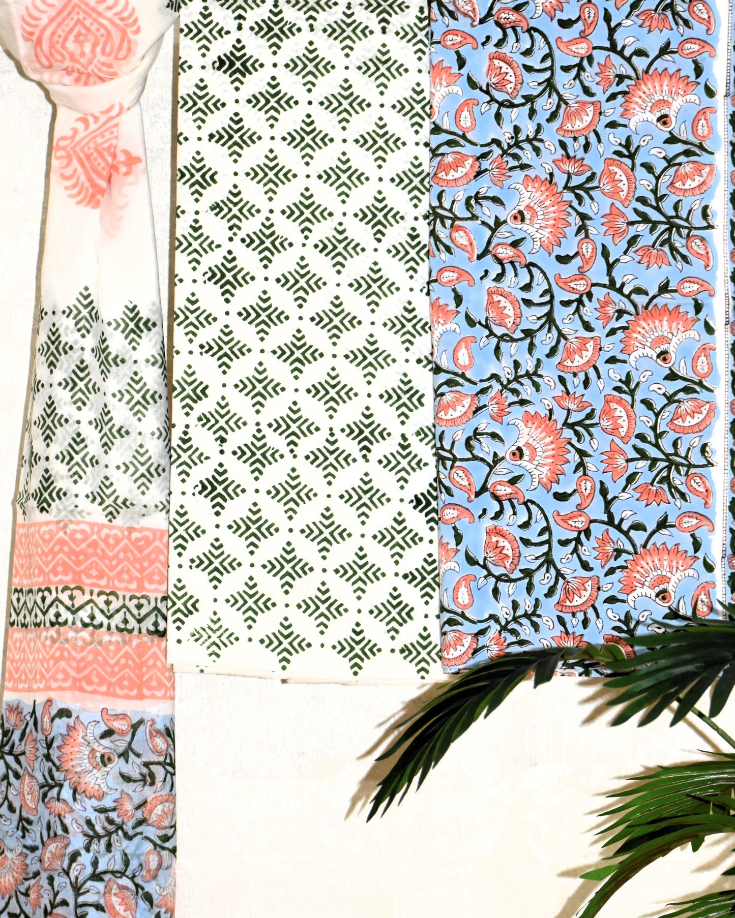 All-over Jaal Hand Block Printed Cotton Suit With Malmal Dupatta