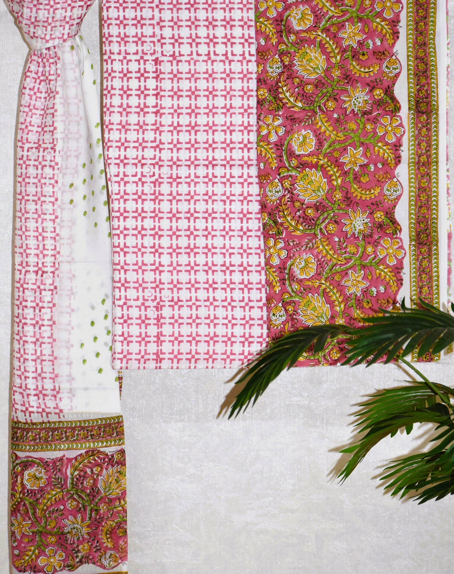 Dusky Pink All-over Hand Block Printed Cotton Suit With Malmal Dupatta