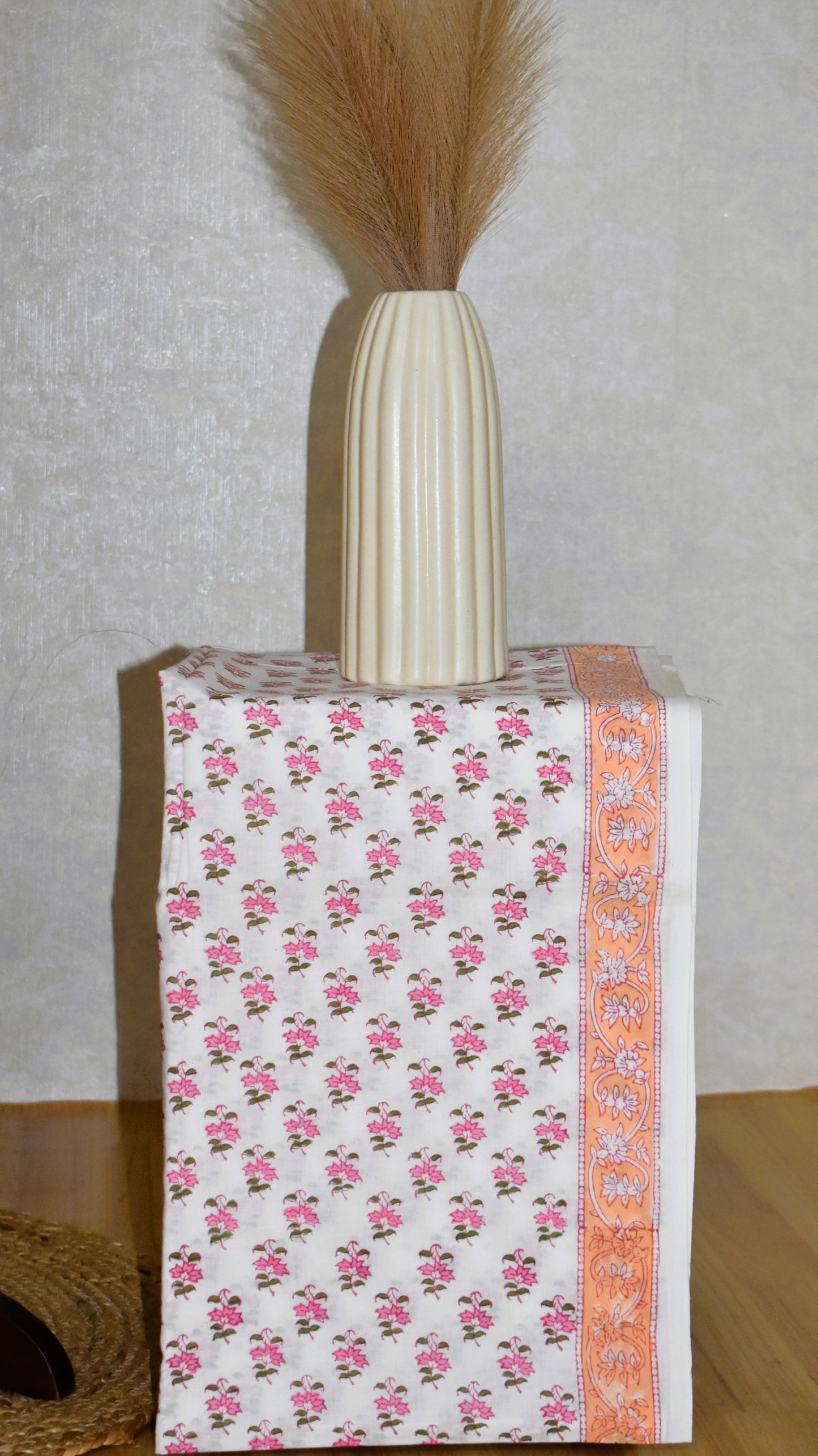 All-over Tulip Flower Hand Block Printed Cotton Suit with Malmal Dupatta