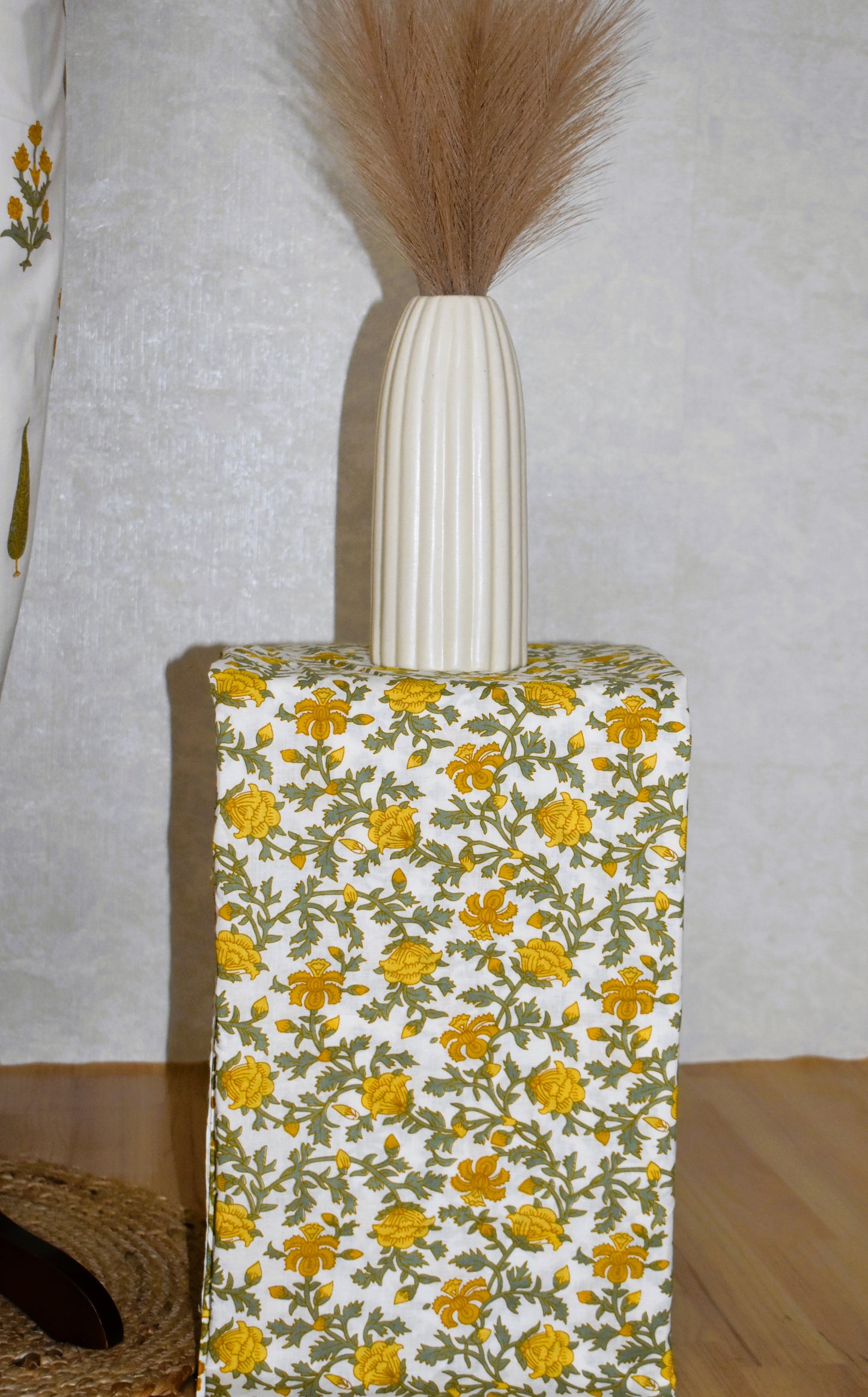 Yellow Floral Jaipuri Printed Unstitched Cotton Suit Set