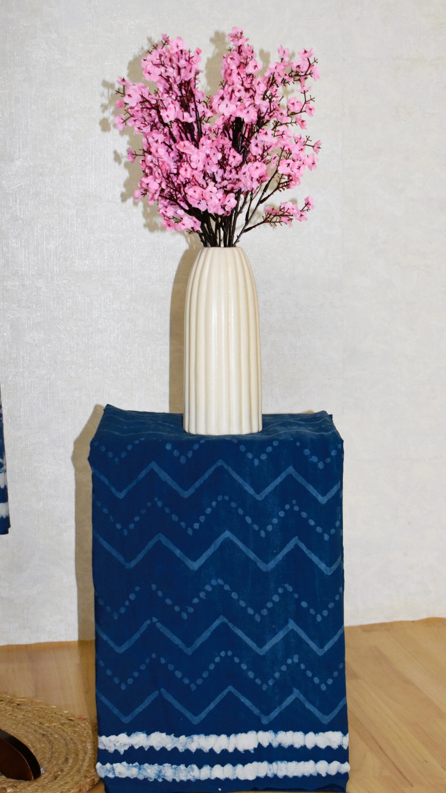 (Indigo) Block Printed Cotton Suit With All-over Buti Malmal Dupatta