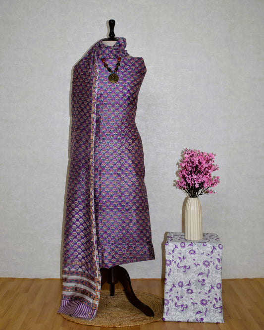 Timeless Purple Chanderi Silk Suit with All-over floral Buti Sanganeri Print