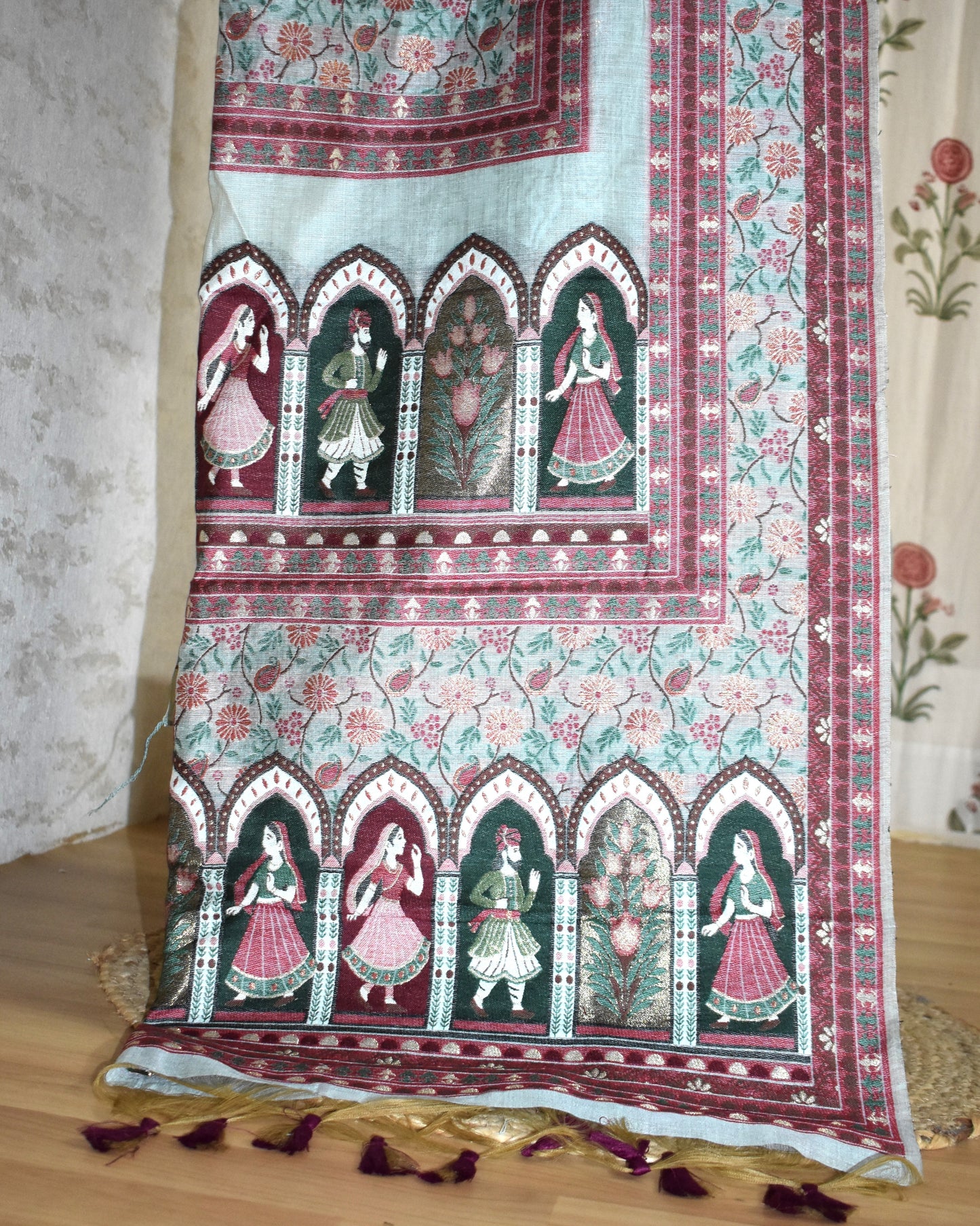 Premium Soft Pastel Blue Jaamdani Styled with Heritage Inspired Arch Motifs