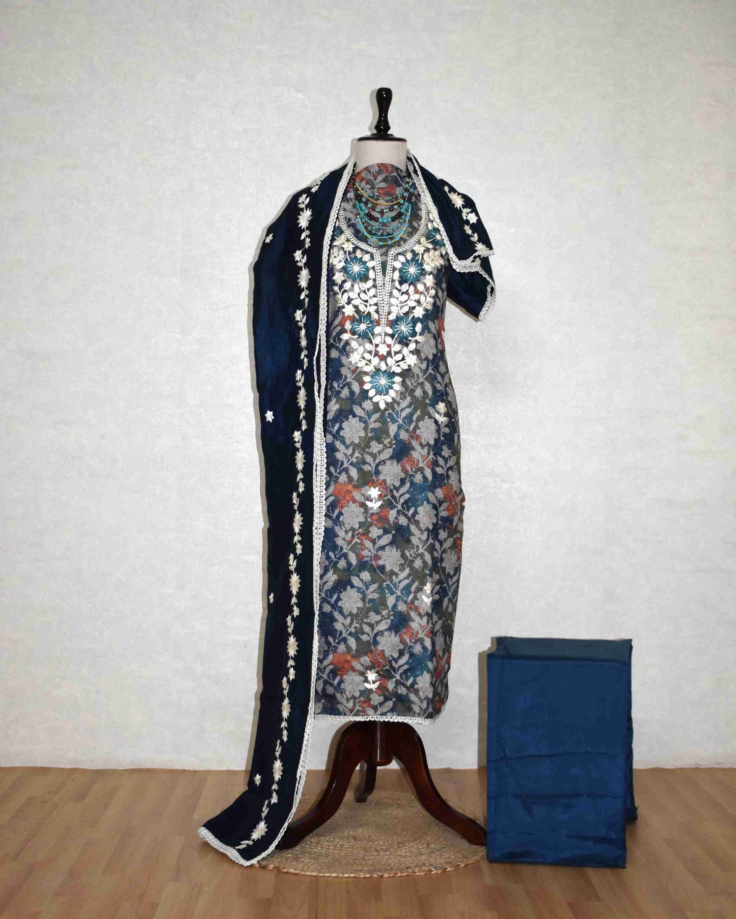 Floral Resham Thread Embroidery with Schiffli-Inspired Detailing