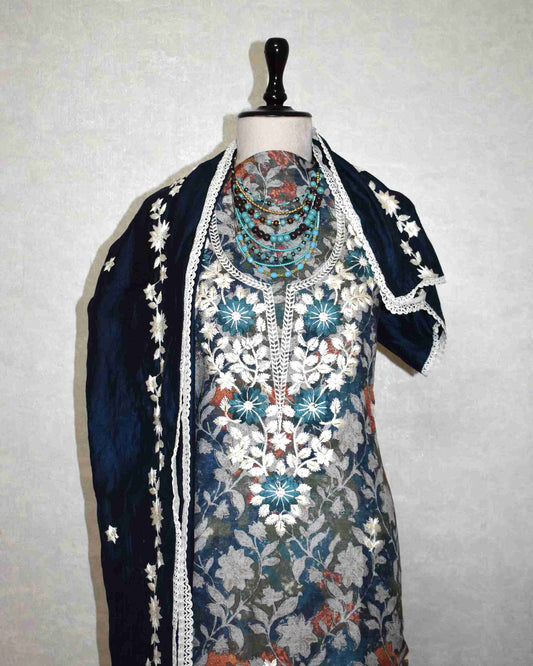 Floral Resham Thread Embroidery with Schiffli-Inspired Detailing