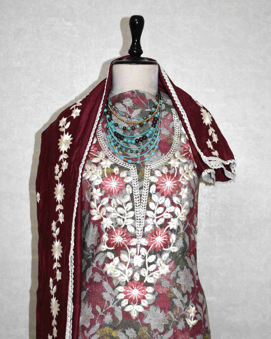 Floral Resham Thread Embroidery with Schiffli-Inspired Detailing