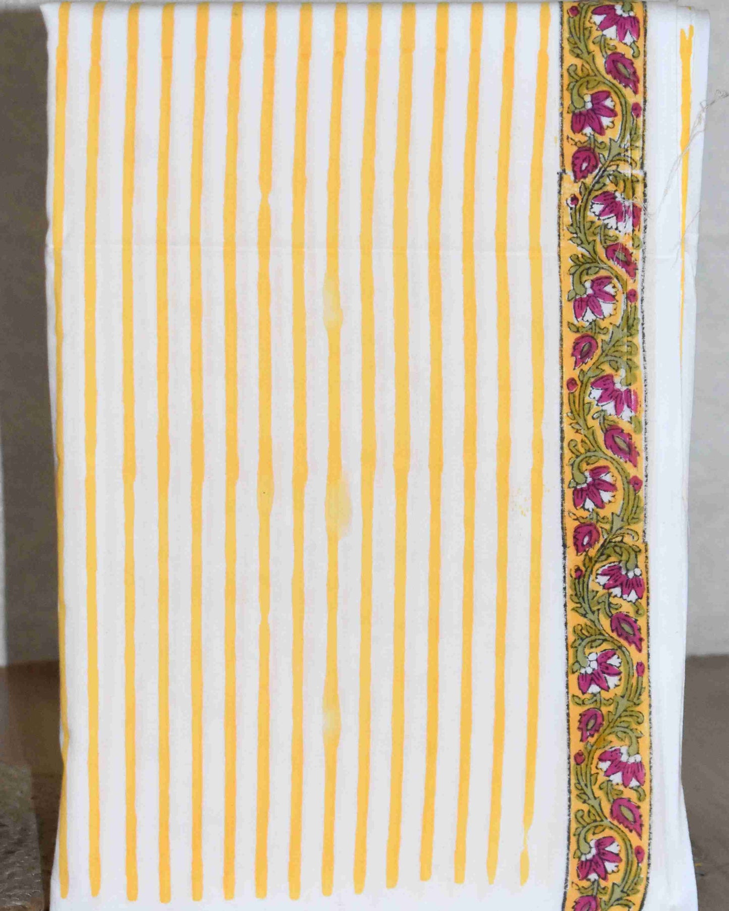 Hand Block Printed Premium Cotton Unstitched Suit with Pink Floral Buta & Kota Doria Dupatta - Curated Edit