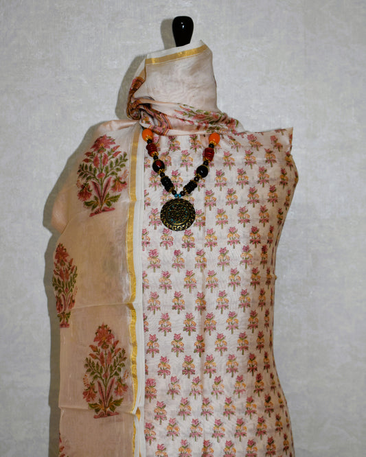 Timeless Chanderi Silk Suit with All-over floral Buti Sanganeri Print