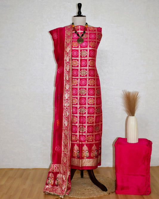 Fuchia Banarasi Silk Suit Set with Banarsi Silk Dupatta