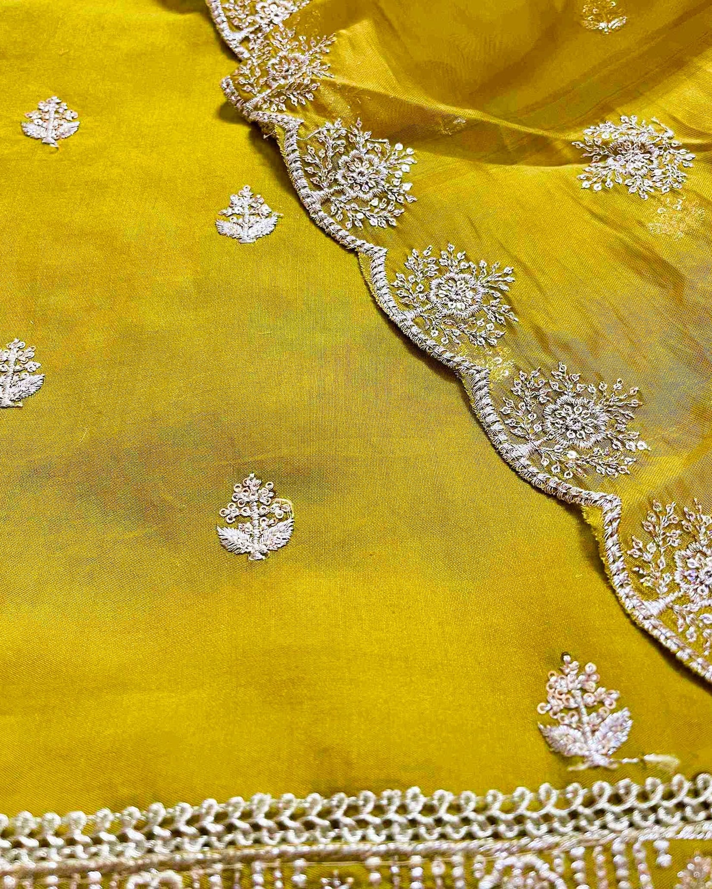 Premium Festive Embroidered Silk Unstitched Suit Set - Golden Yellow