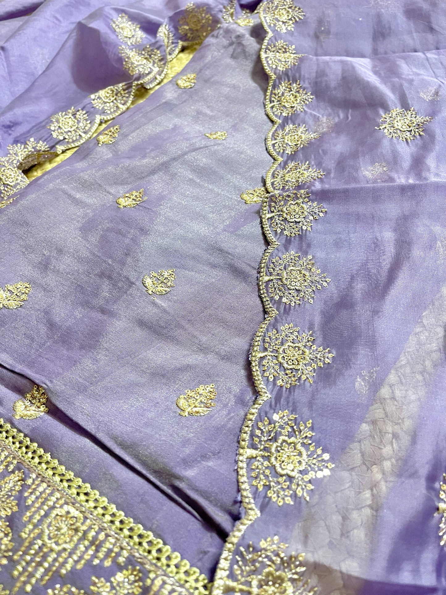 Premium Festive Embroidered Silk Unstitched Suit Set - Lavender