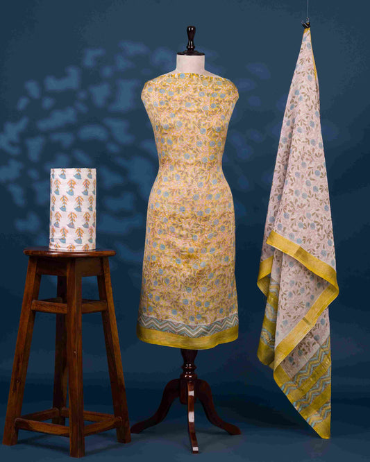 Sanganeri printed Maheshwari Silk Suit Set