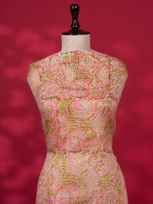 Sanganeri printed Maheshwari Silk Suit Set