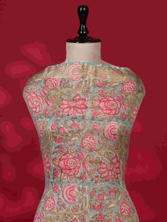 Sanganeri printed Maheshwari Silk Suit Set