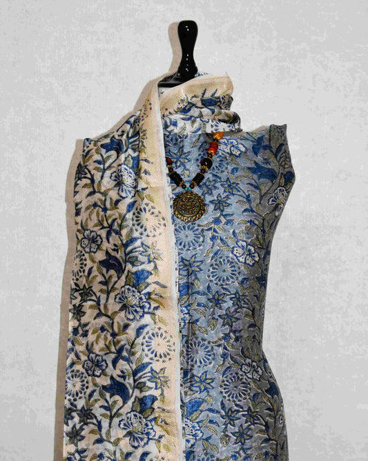 Sanganeri printed Maheshwari Silk Suit Set