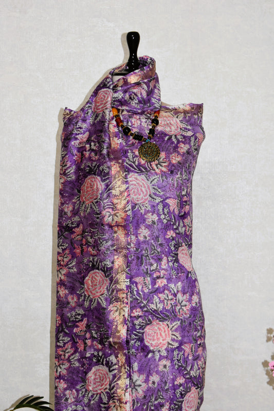 Sanganeri printed Maheshwari Silk Suit Set