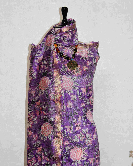 Sanganeri printed Maheshwari Silk Suit Set