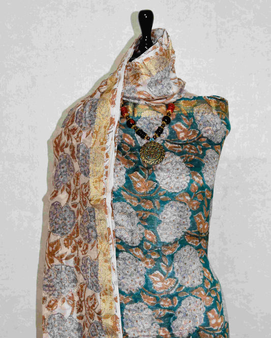 Sanganeri printed Maheshwari Silk Suit Set