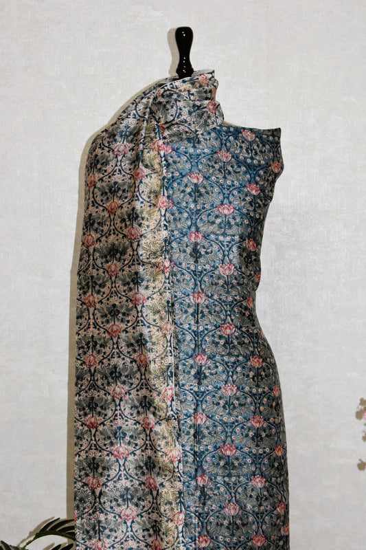 Sanganeri printed Maheshwari Silk Suit Set