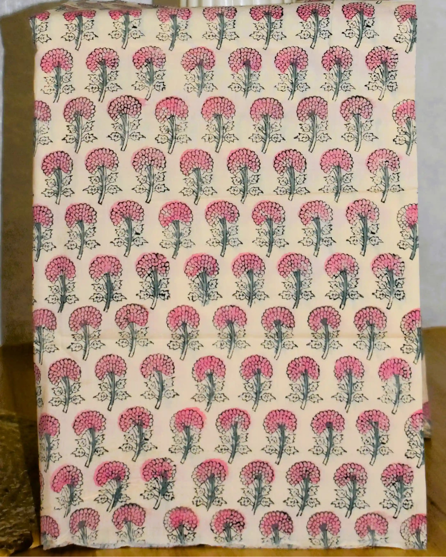 All-over Blue Floral Hand Block Printed Cotton Suit with Chanderi Silk Dupatta