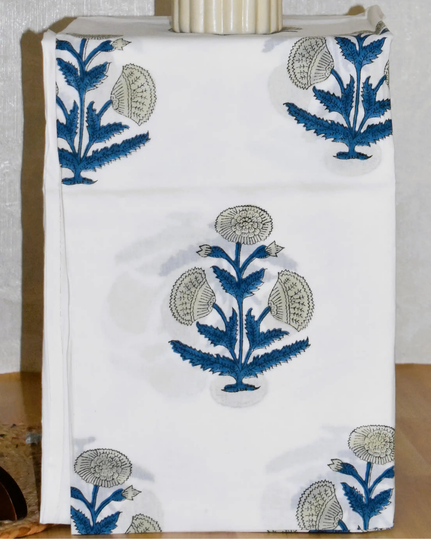 Blue Linear Hand Block Printed Cotton Suit With Kota Doria Dupatta