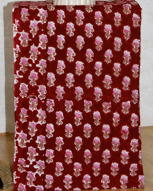 Red Paisley Hand Block Printed Cotton Suit with Kota Doria Leheriya Dupatta