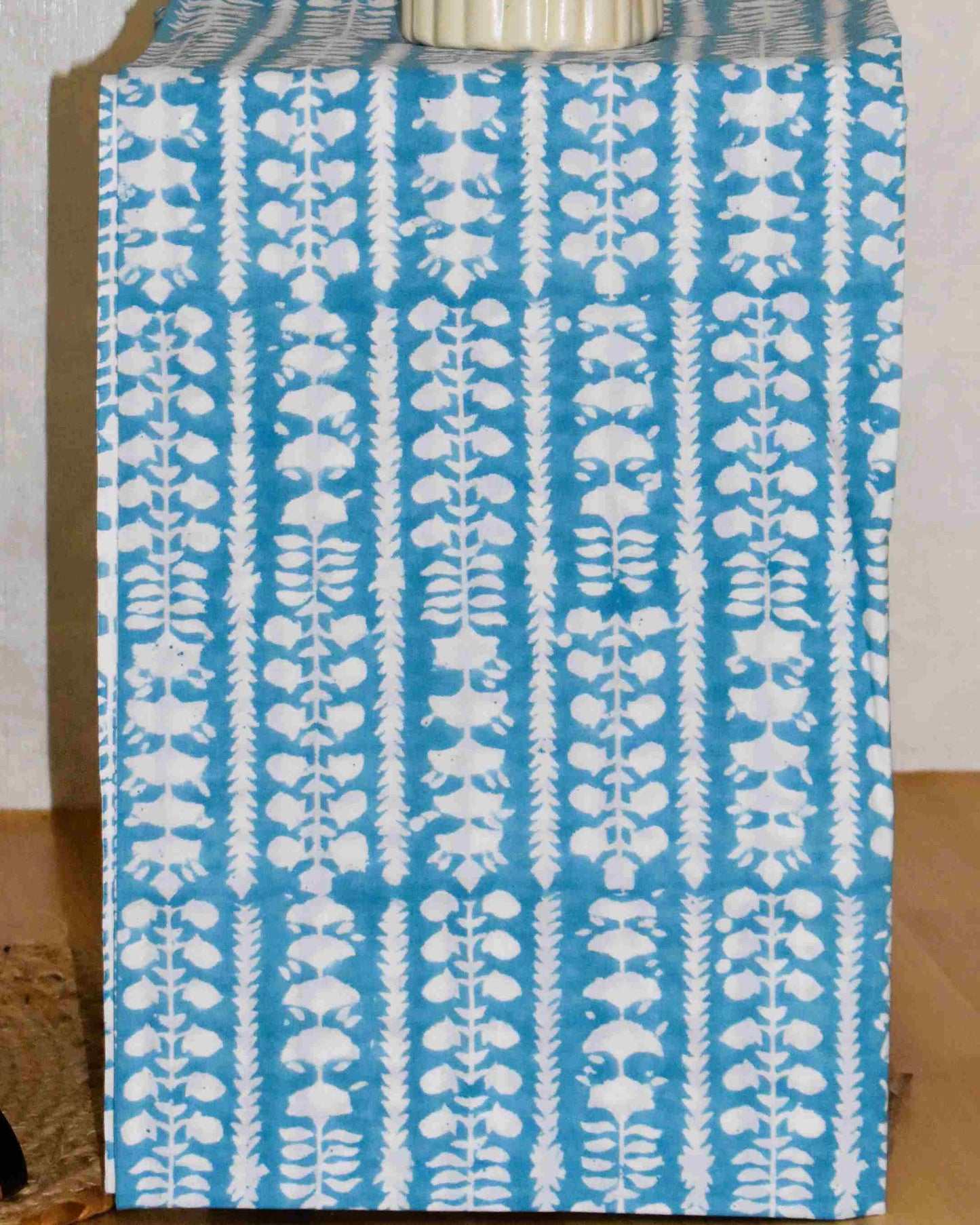 Blue Floral contemporary Hand Block Printed Cotton Suit with Malmal Dupatta