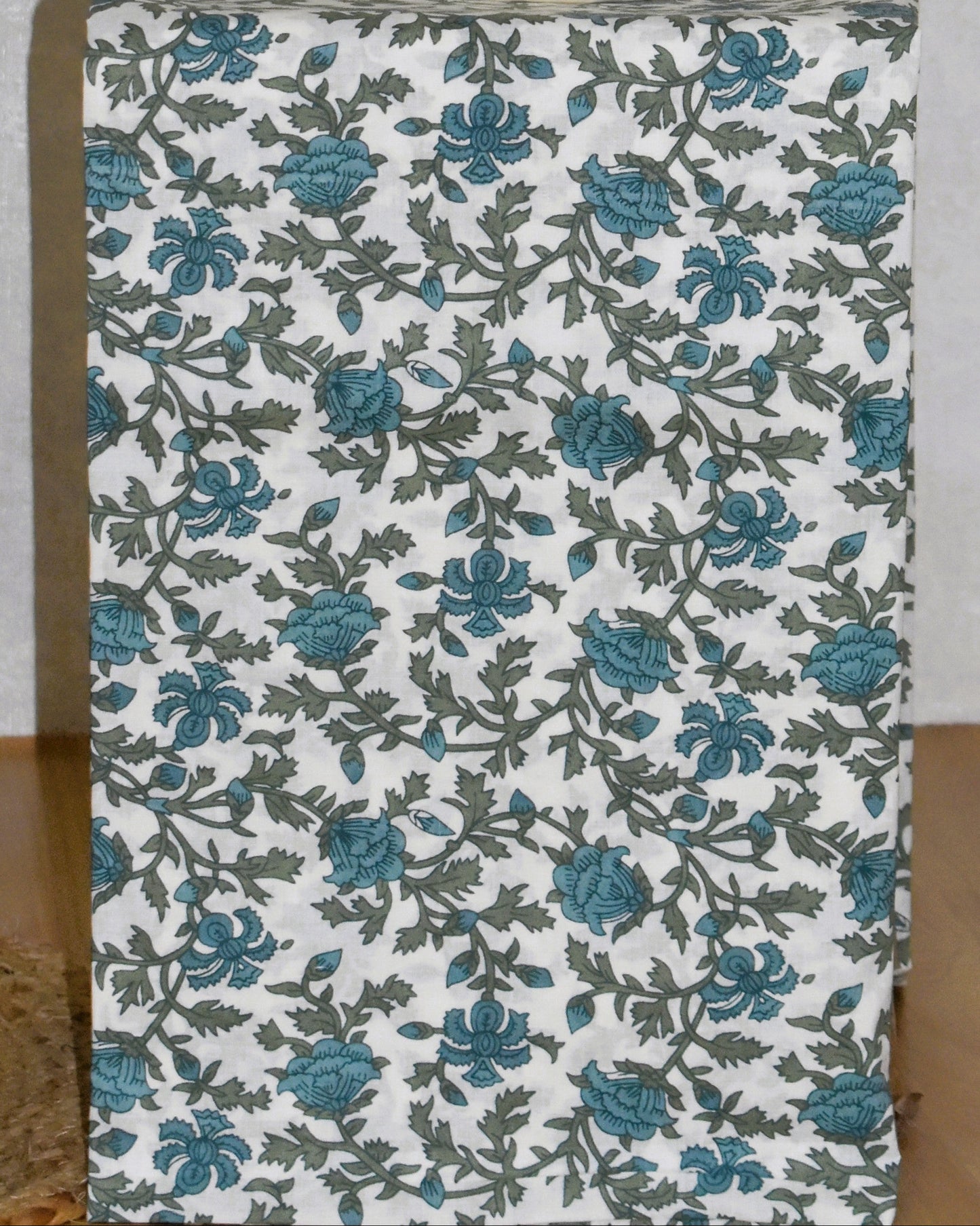 Blue Floral Jaipuri Printed Unstitched Cotton Suit Set