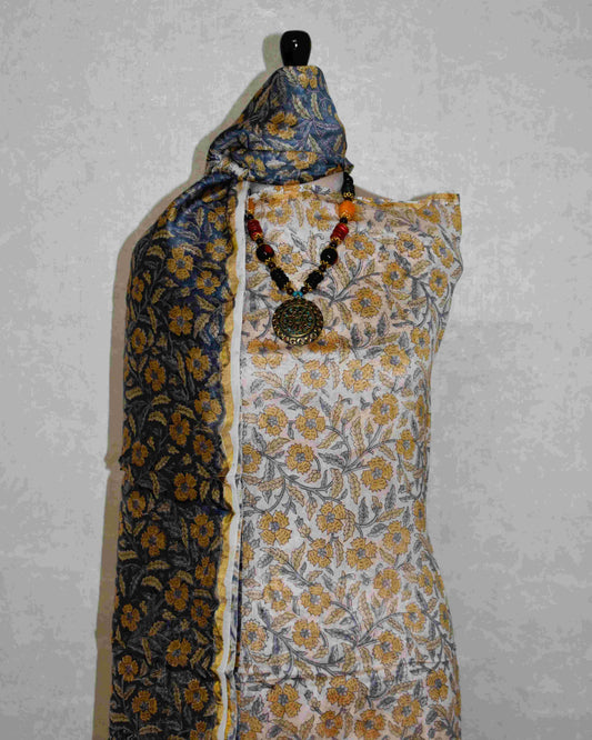 Timeless Chanderi Silk Suit with All-over floral Jaal Sanganeri Print