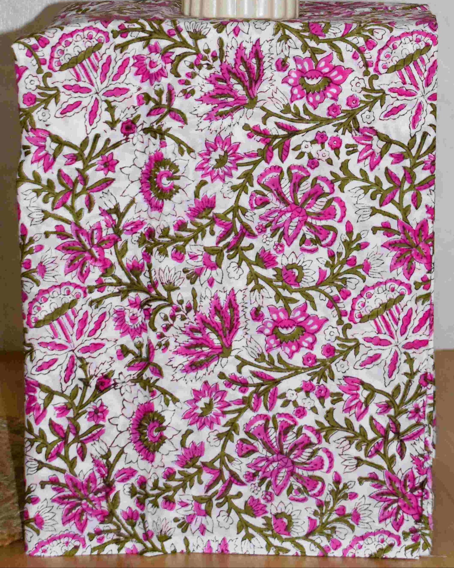 Green Chanderi Silk Suit with All-over Pink Floral buti Sanganeri Print
