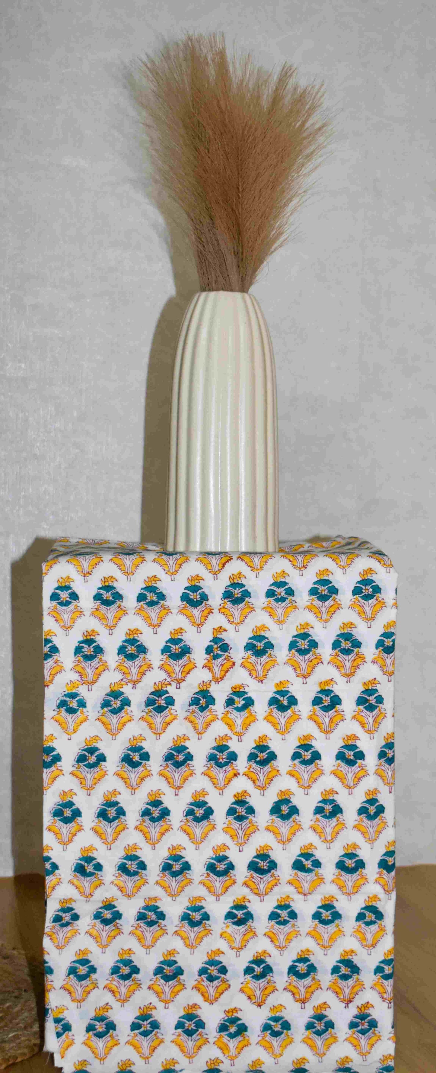 Blue-Green Chanderi Silk Suit with All-over Floral Botanical Sanganeri Print